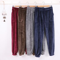 Coral velvet pants Mens velvet pants plus fat plus size home plus velvet elderly pajamas Winter lazy house house warm pants