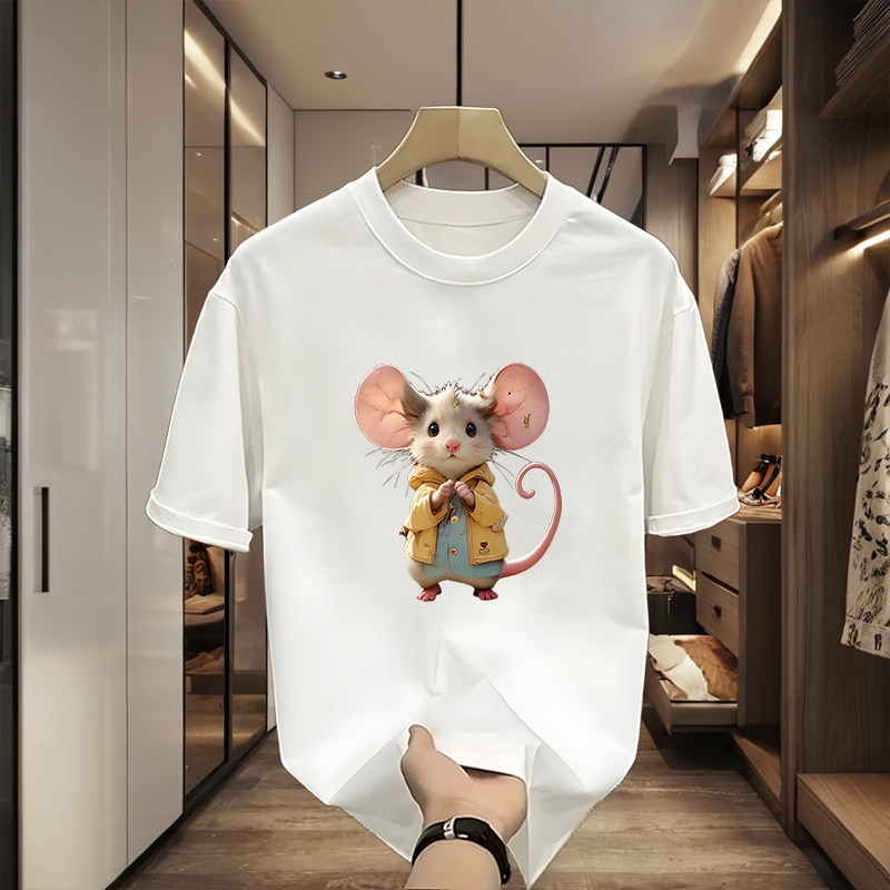 New Men's Clothing Summer New Pure Cotton T-Shirt Short-Sleeved Mouse Trendyy Brand Printed Trendyy Round Neck Versatile Personalized Top