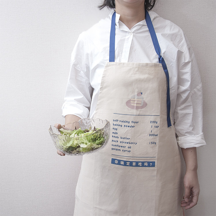 Home Center Fun Illustration Printing Cotton Thickened Canvas Pocket Housework Apron Female Literary Cotton Linen Japanese Style