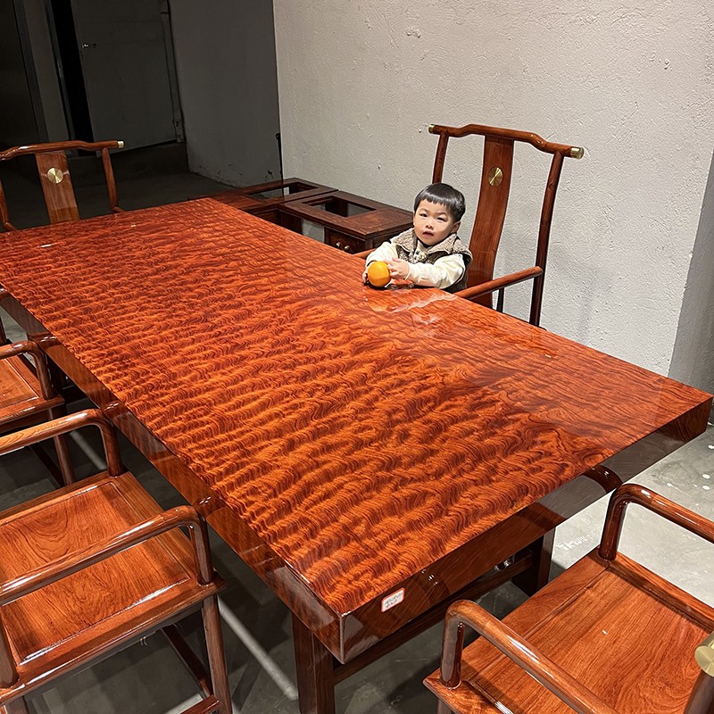 Ba hua solid wood large board log mahogany office desk dining table Brazilian rosewood water ripple 2 meter tea table tea table