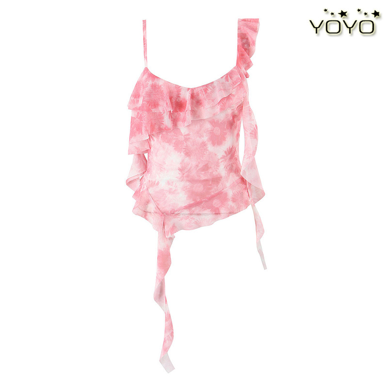 Yoyo European and American Style Foreign Trade Women's Clothing New 2025 Fashion Versatile Sleeveless Ruffle Ribbon Fishtail Top