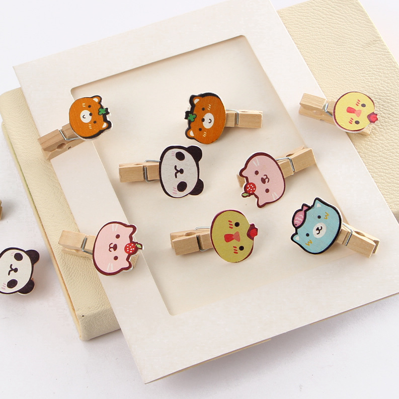 New panda wooden clip cartoon animal mini photo clip creative photo clip post-it clip to send hemp rope message clip