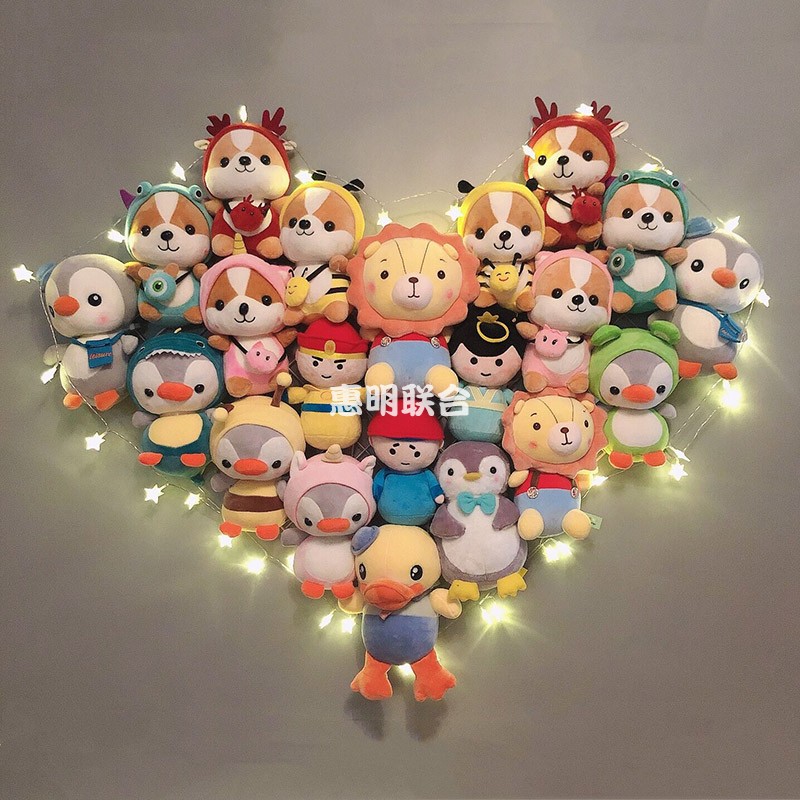 ins pink loving doll wall mesh red teenage girl room plush toy shelf Puppet hanging type containing wall