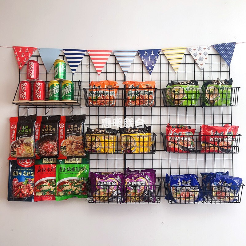 Trendy Instant Noodle Wall Grid Hanging Basket Snack Rack ins Bedroom Background Decoration Wall-Mounted Storage Shelf
