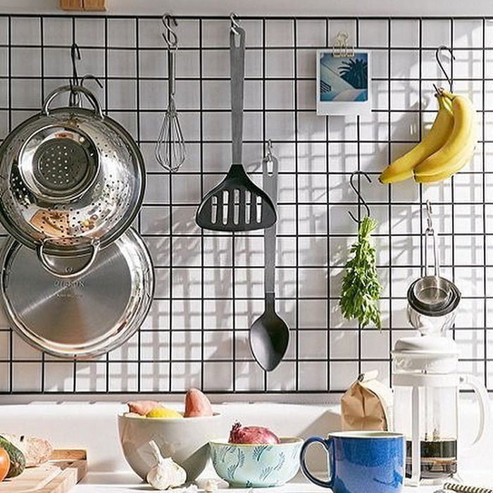 Kitchen mesh shelf wall to hold hanging shelves rental household rental artifacts in photo display board