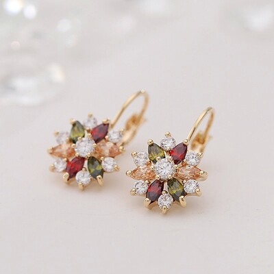 Korean temperament ear jewelry Zircon quality flower ear Rose gold hypoallergenic color retention earrings