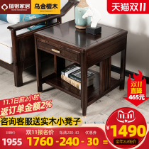 New Chinese style solid wood corner cabinet living room sofa side few square black gold Sandalwood High-end Zen with small coffee table