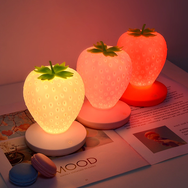 Strawberry charging night light bedroom ins girl heart bedside lamp baby breastfeeding children warm soft light sleep lamp