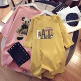 Модная хлопковая летняя одежда для беременных, длинная футболка с коротким рукавом, коллекция 2022, средней длины