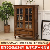 American wine cabinet small family type living room solid wood furniture double door storage dining side cabinet white wax wood minimalist glass door wine cabinet