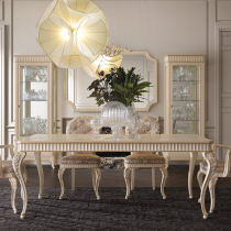 Fa-style light lavish dining table and chairs solid wood engraving European style minimalist dining table square table New classical upscale small beauty style