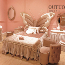 Butterfly bed pink girl dream creative childrens solid wood European princess bed net red bed soft bag fabric 1 35