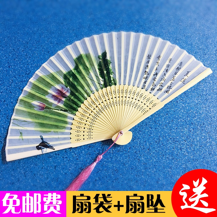 Creative Japanese gift cherry blossom silky bamboo ancient fan lady cute classical folding lotus fan