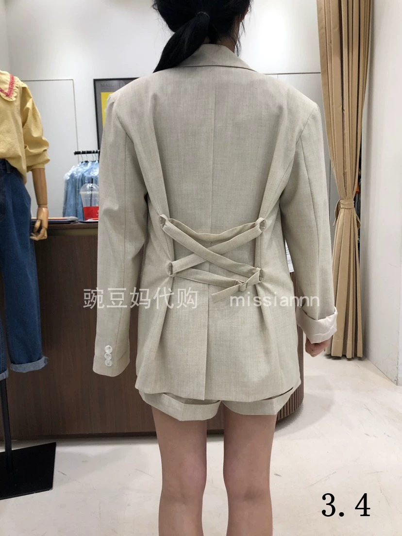 20 mùa hè Hàn Quốc Dongdaemun mua sắm phụ nữ cotton và blazer vải lanh ngắn dây lưng hoang dã SELLY phong cách nước ngoài - Business Suit