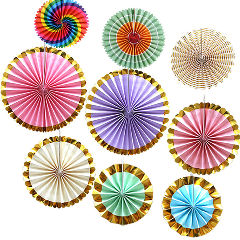 Hand - made European and American hot - stamping fan stereo pull flower DIY hand - made wedding shop celebration decoration arrangement of colorful folding paper fan flower