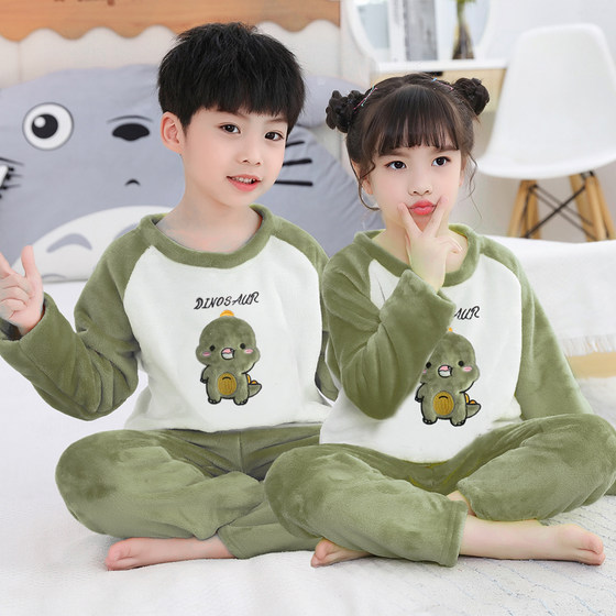 Children's clothing boys autumn and winter baby coral velvet girls home clothes children's flannel suit thickened pajamas