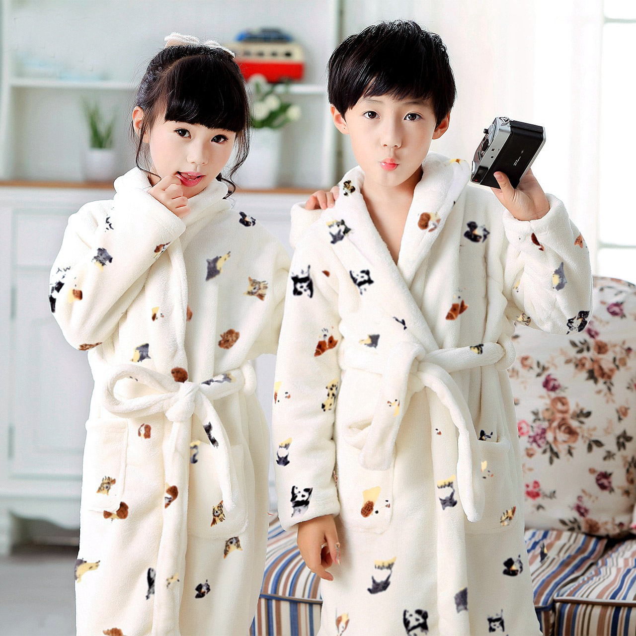 Children's pajamas boy girl girl coral suede flannel boy CUHK Winter Lengthening style pyjamas pyjamas pyjamas pajamas