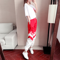 Sports and leisure suit womens thin tide foreign style 2021 summer Korean edition loose ghost dance short-sleeved sportswear two-piece suit