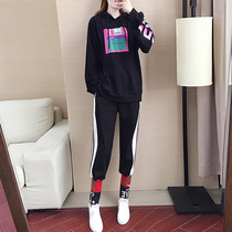 Sweater suit 2021 autumn and winter hooded net Red Foreign style tide womens long-sleeved loose trolling dance two-piece sportswear