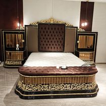 European style villa luxury double bed solid wood carving high back luxury French palace style wedding bed master bedroom king bed
