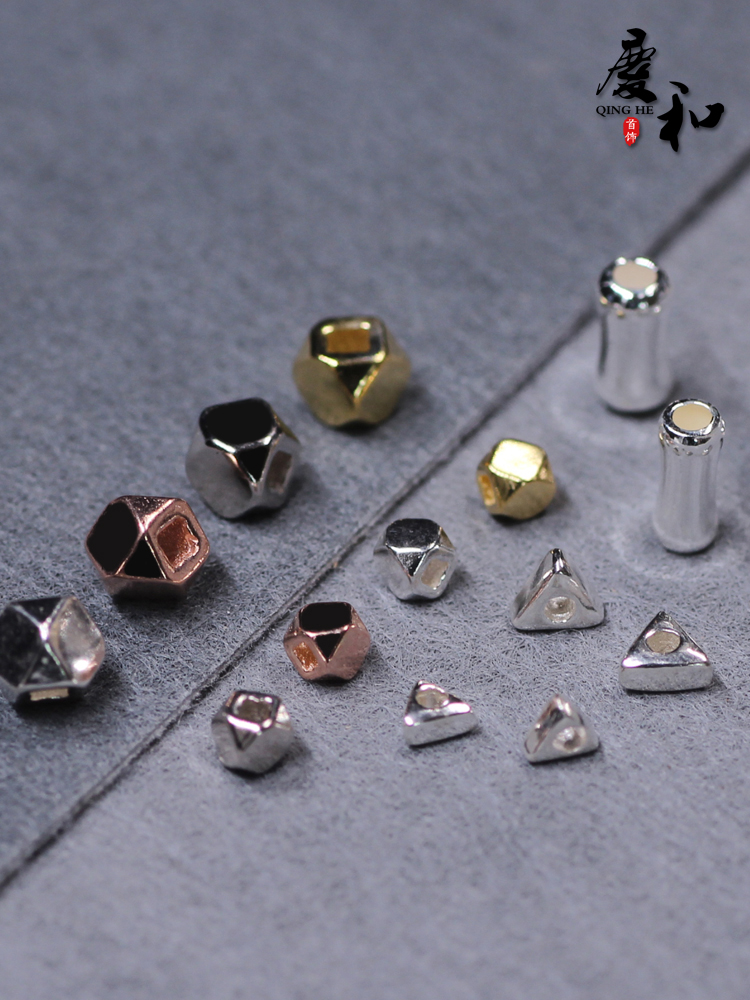 S925 Pure Silver Clear Mai Breeze DIY Handmade Silver Loose Beads Geometric Section Beads Hand Strings Bracelet Solid Sepal Beads Block Beads