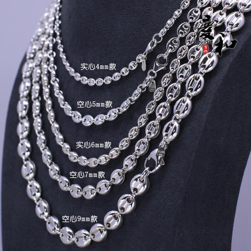 S925 Sterling Silver Pig Nose Chain, High-End Design, Handmade Fortune-Attracting Necklace, Simple High-End Version, Heavy Craftsmanship Lip Texture Chain