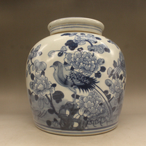 Qing Guangxu blue and white peony lid jar (height 23CM) antique porcelain antique porcelain ornaments collection