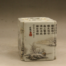 Фигурка 清光绪墨彩雪景四方小摆件 古玩古董 仿古瓷器 做旧摆件收藏