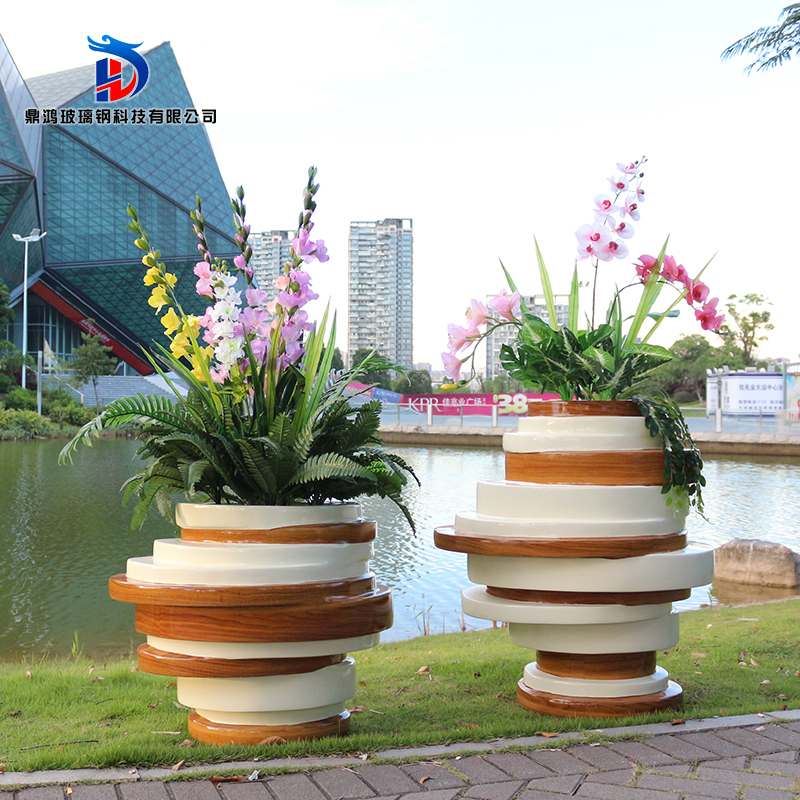 Decorative Landscape Large Flower Pot Flower Cylinder Mall Beauty Chen Floor Large Vase Stack Type Flower Bowl Outdoor Garden Decorative Flower-Taobao