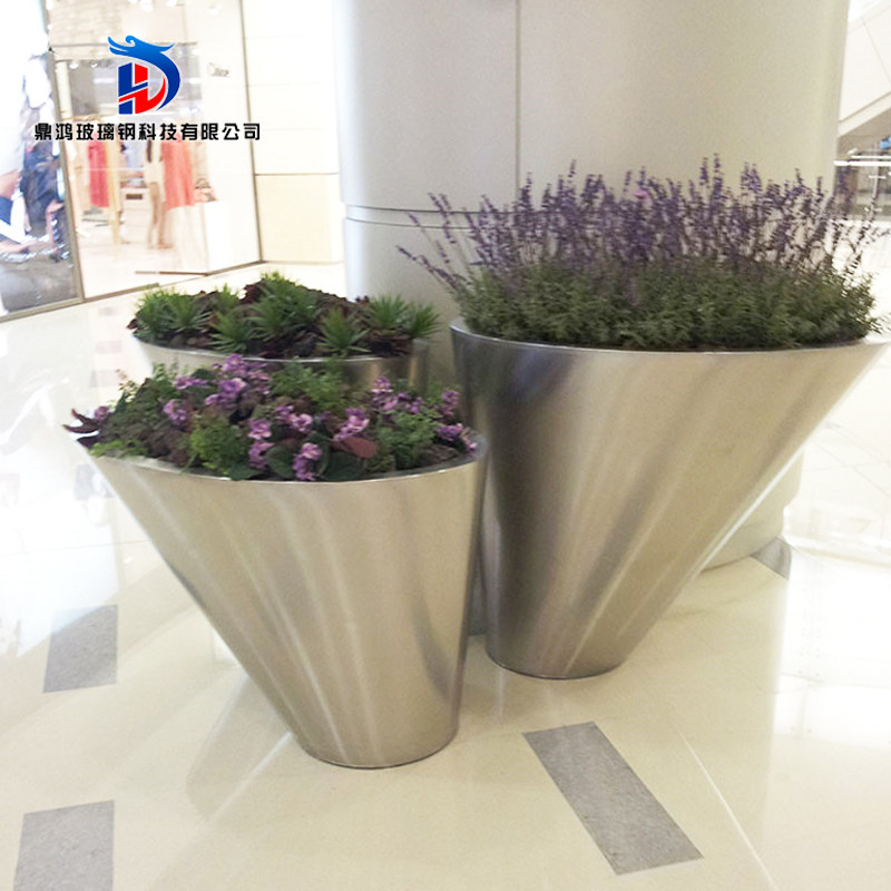 Fiberglass flower pot combination flower pot square green plant shopping mall hotel decoration decoration oblique mouth floor large vase