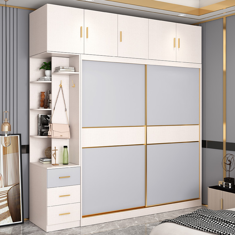 Solid wood multi-layer ecological board wardrobe sliding door modern minimalist home bedroom sliding door wardrobe paint-free storage cabinet