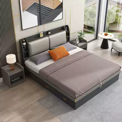 Air pressure high box storage bed 1 8 meters double bed 1 5 meters small apartment plate storage modern simple master bedroom bed
