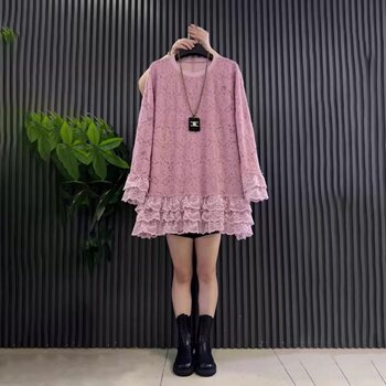 ເສື້ອຢືດແຂນຍາວ lace lace ກາງ