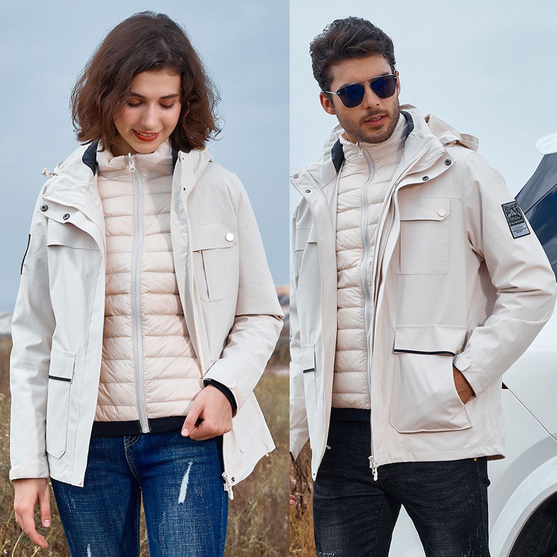 Three-in-one down jacket, custom-printed LOGO, detachable men's and women's waterproof work clothes, autumn and winter jackets