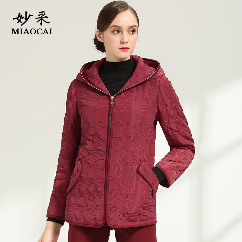 Miaocai flagship store Middle-aged and elderly winter cotton clothes Female mother cotton clothes Fashion atmosphere casual hooded jacket