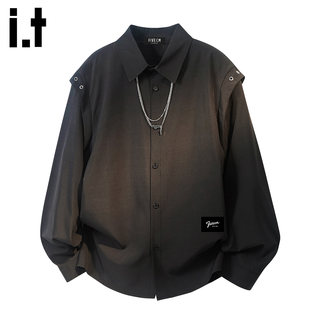 It s5cm black deconstructed patchwork long-sleeved shirt