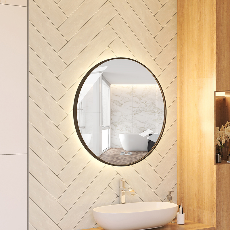 Nordic Hand Wash Makeup Room Wall-mounted LED Luminous Lamp Mirror Round with lamp toilet Cosmetic Mirror Subbathroom Backlit Mirror