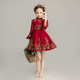 Girls princess dress flower girl wedding fluffy yarn children's evening dress little girl red long-sleeved piano costume winter