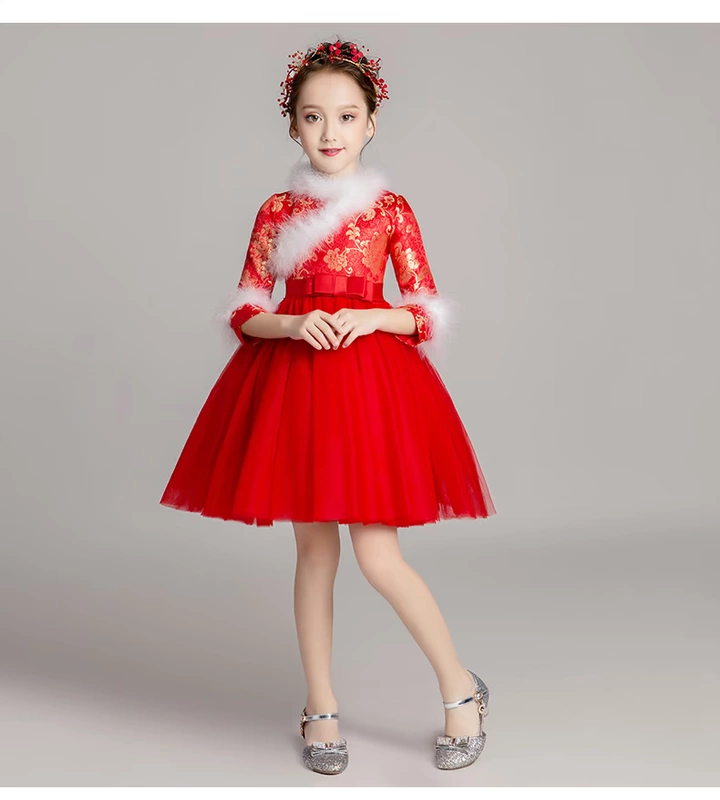Trẻ em Trung Quốc váy sườn xám váy công chúa váy bé gái chủ nhà trang phục bé năm mới đầm dày - Váy trẻ em