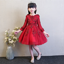 Childrens evening dress puffy gauze girls birthday princess dress flower children long sleeve wedding dress dress host performance autumn and winter