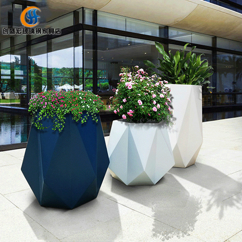 Spot mall Mechen glass steel pot group large vase sales building Hotel villa outdoor decoration flower