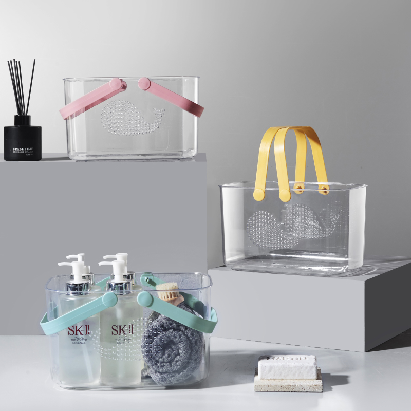 Net red transparent portable bath basket bathroom bathroom tidy bath basket sundries storage basket student bath wash basket