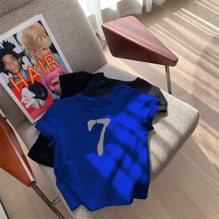 Klein Blue Right-Shoulder Short-Sleeve T-Shirt for Women, 2026 Summer New Slim-Fit Pure Cotton Top, American Retro Style Shirt