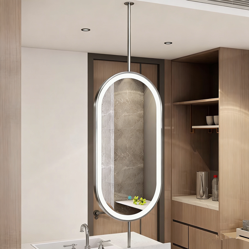 Stainless Steel Suspended Mirror Bathroom Mirror Hotel Homestay Bathroom Mirror Ceiling Oval Hanging Mirror