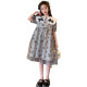 Girls' dress summer doll collar middle-aged and older children's lapel flocking skirt children's summer dress little girl wears long skirt