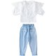 Girls Spring and Autumn Denim Suit Net Red 2023 New Super Western Style Girls Lace Shirt Jeans Two-piece Set