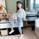 Girls Spring and Autumn Denim Suit Net Red 2023 New Super Western Style Girls Lace Shirt Jeans Two-piece Set