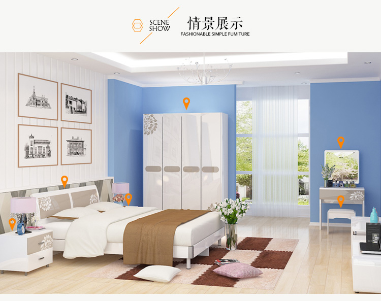 Tủ quần áo kết hợp phòng ngủ đơn giản hiện đại toàn bộ nội thất nhà đặt kết hợp phòng ngủ chính phòng cưới sáu bộ - Bộ đồ nội thất giường ngủ gỗ