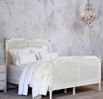 American retro rattan bed country solid wood carved bed French old rattan bed white 1 8 meter bedroom double bed