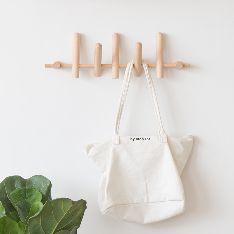 Nordic solid wood creative wall hanging coat rack a row of long wall entrance hangers non-perforated wooden coat hooks